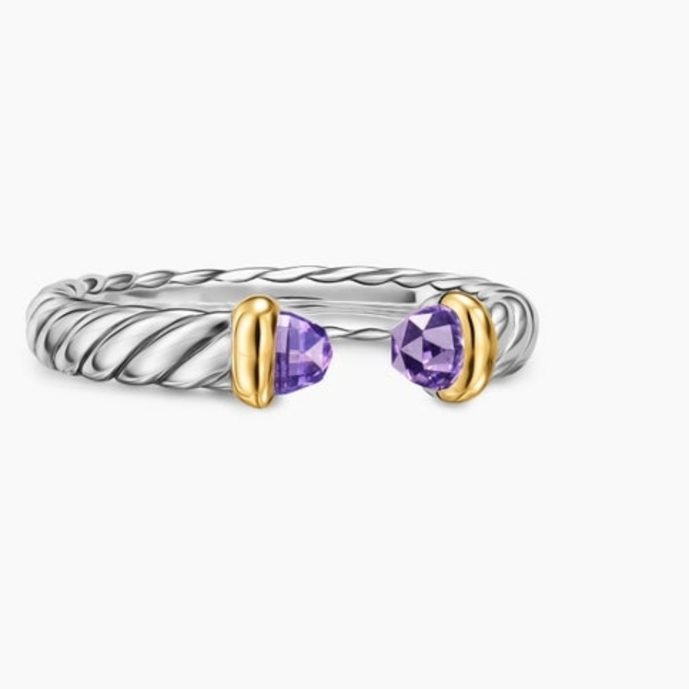 David Yurman Petite Cable Open Ring – Sterling Silver & 14K , Amethyst | Size 7